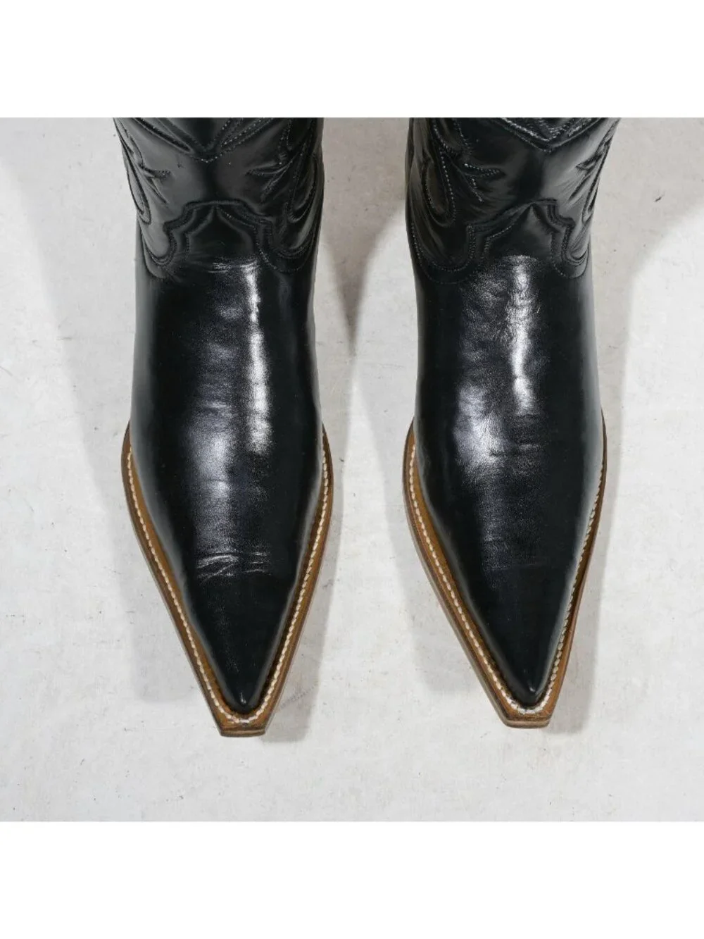 Vintage Black Leather Cowboy Boots Deadstock New in Box Embroidered Shaft Men's - Picture 5 of 7